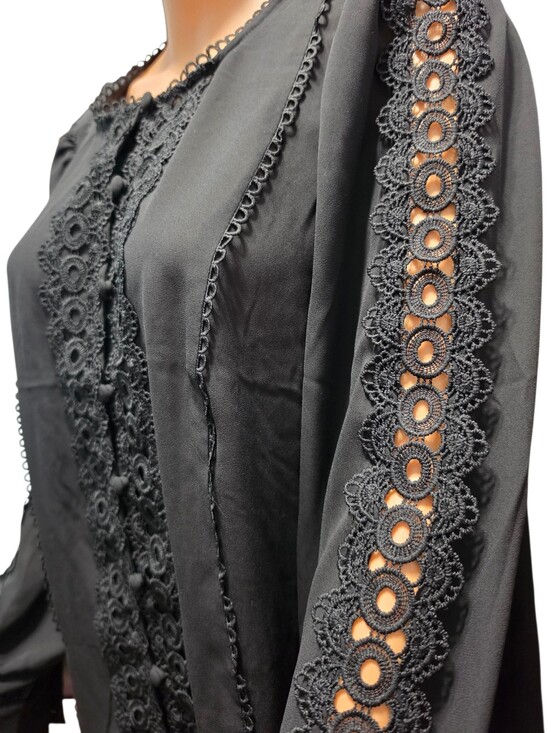 torrid Tops - Torrid Georgette Lace Trim Button Up Victorian Long Sleeve Black Blouse Sz 1X